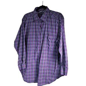 Quizz Womens Stretch Purple Navy Plaid Long Sleeve Button Up Shirt Size 20